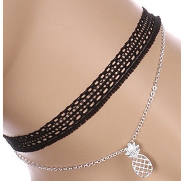 🌴3/$10 - Pineapple Metal Charm Fabric Choker Necklace - Picture 2 of 2